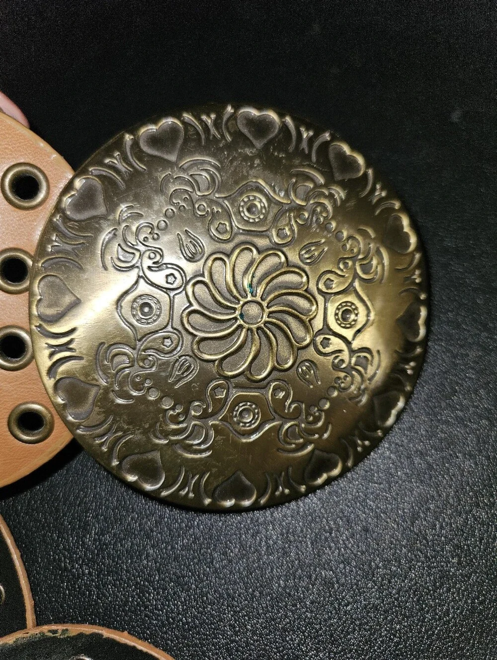 Women's Y2K Round Western Brown Faux Leather Circle Concho Waist Belt One Size